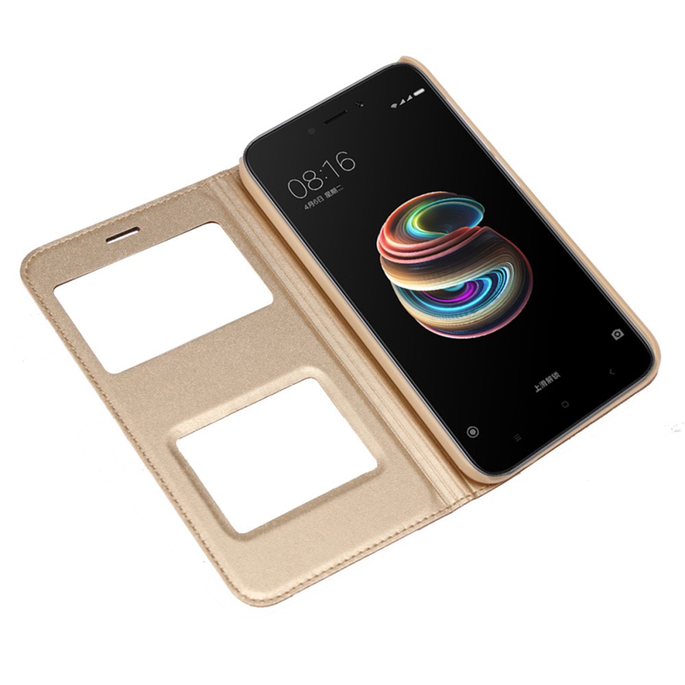фото Чехол для сотового телефона Мобильная мода Xiaomi Redmi 5A Чехол-книжка пластиковая с интерактивными окнами, золотой