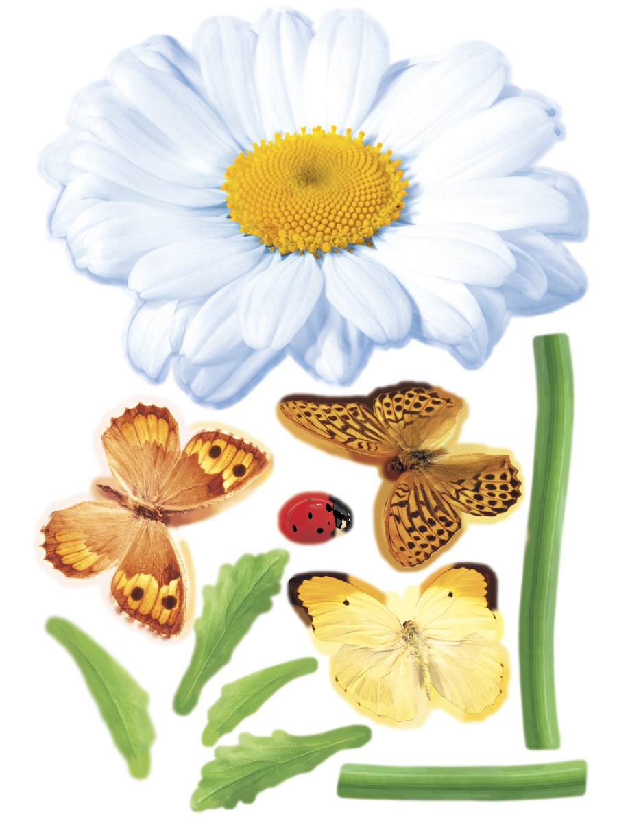 фото Наклейка для декора Ромашка с бабочками Decoretto