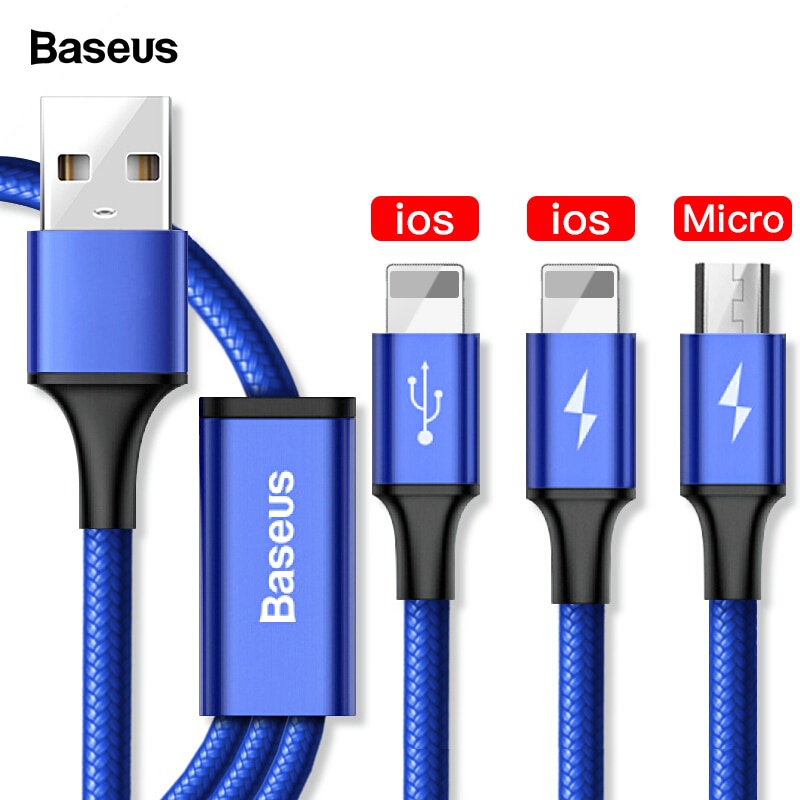 фото Зарядное устройство Baseus 3-в-1 Micro USB Type C зарядный кабель, красный