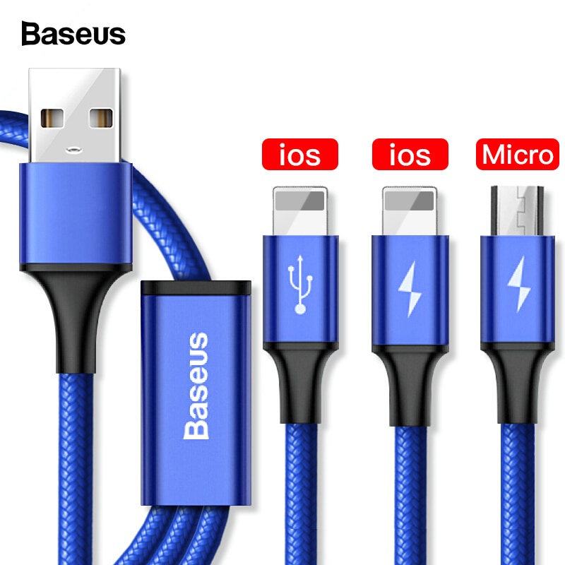 фото Зарядное устройство Baseus 3-в-1 Micro USB Type C зарядный кабель, синий