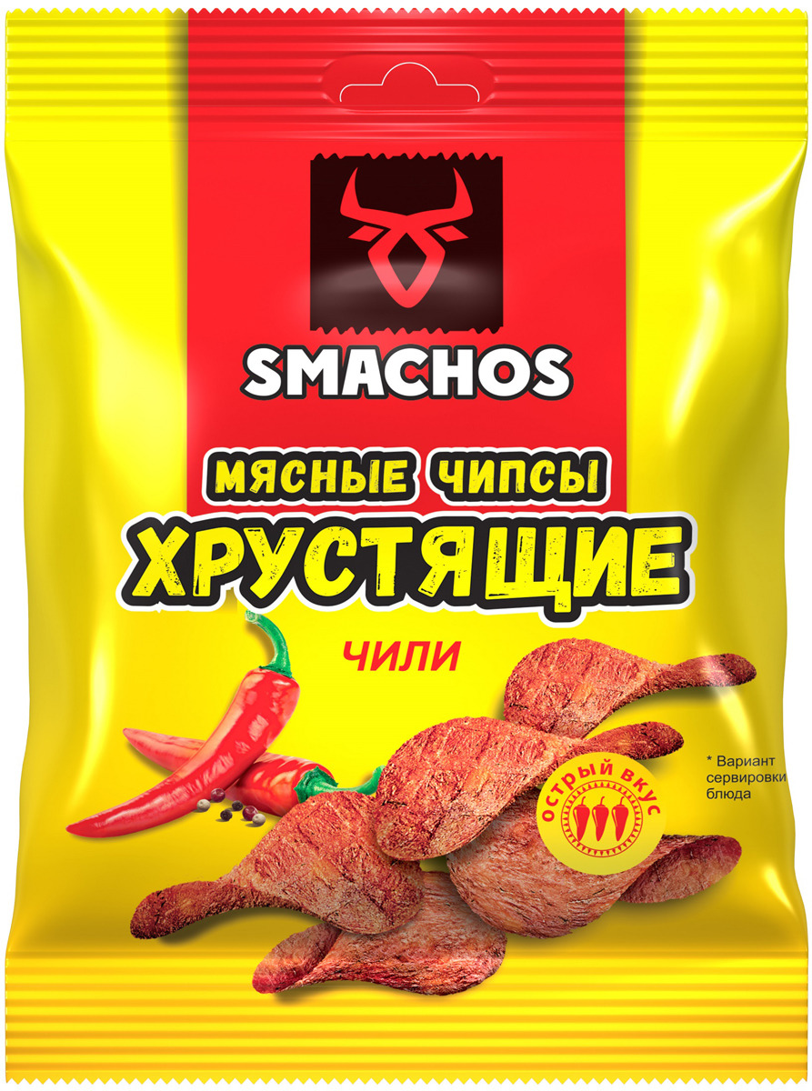 фото Мясные чипсы Smachos Хрустящие, со вкусом чили, 25 г