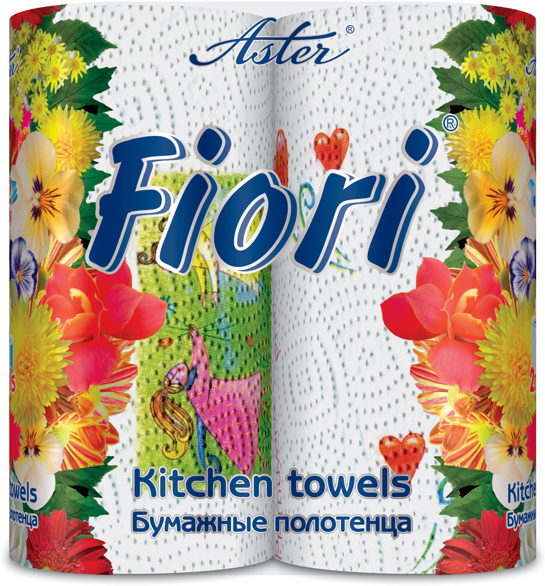 Бумажные полотенца для держателя Aster Fiori, 2-слойные, 2 шт