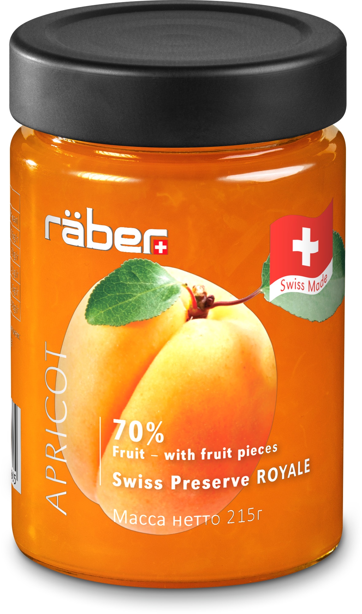 фото Джем Raber -швейцарский "Royale" из абрикосов , содержание фруктов 70% Стеклянная банка, 215 г