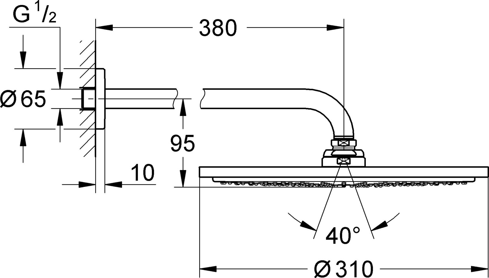 фото Душевой комплект Grohe Rainshower Верхний душ, 31 см + Душевой кронштейн, 26066000, серебристый