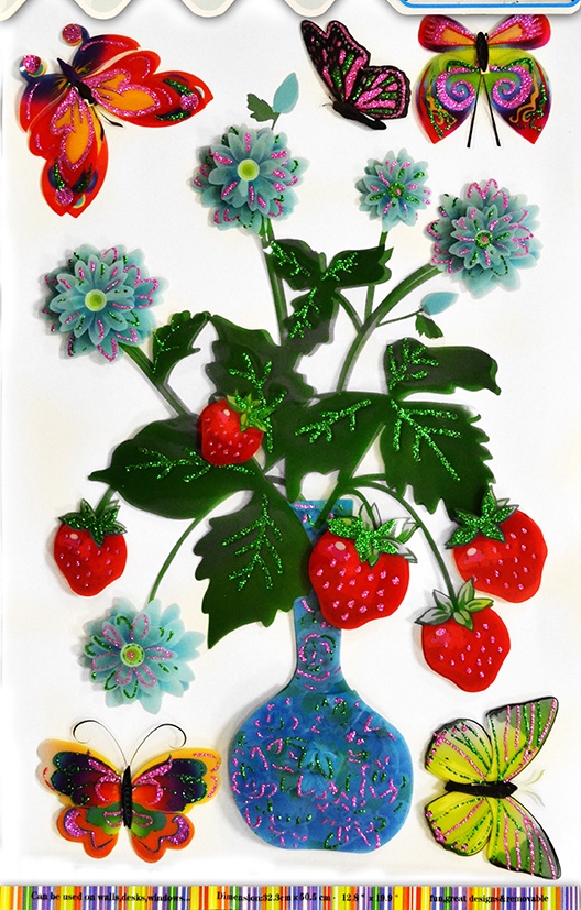 фото Наклейки ЛиС объёмная 3D с глиттером 32х51см ПВХ, Клубника и бабочки