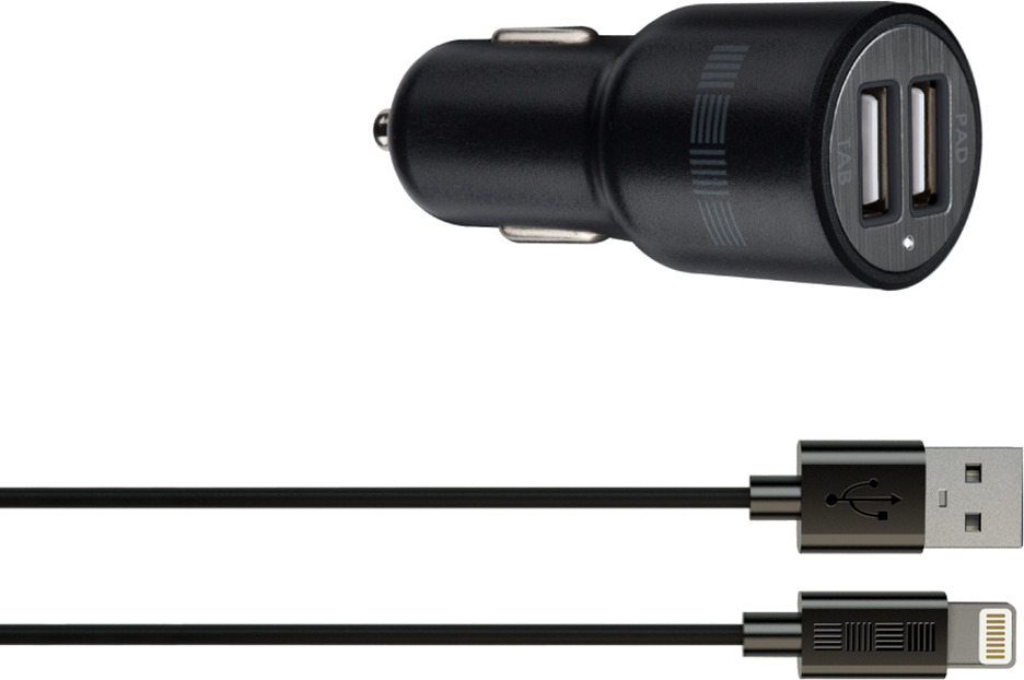 фото Автомобильное зарядное устройство Interstep IS-CC-IPAD52KRT-000B201, кабель Lightning, 2,1А, черный