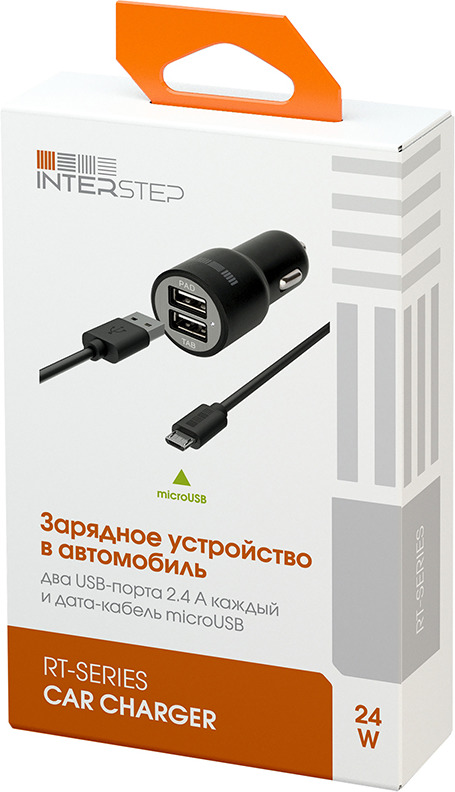 фото Автомобильное зарядное устройство Interstep IS-CC-MICRO2KRT-000B201, кабель microUSB, 2А, черный