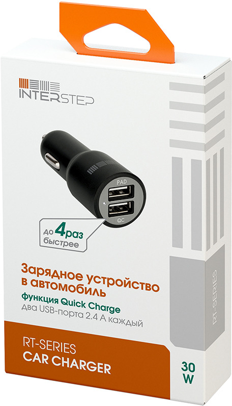 фото Автомобильное зарядное устройство Interstep IS-CC-2USB2QCRT-000B201, Quick Charge, 2А, черный