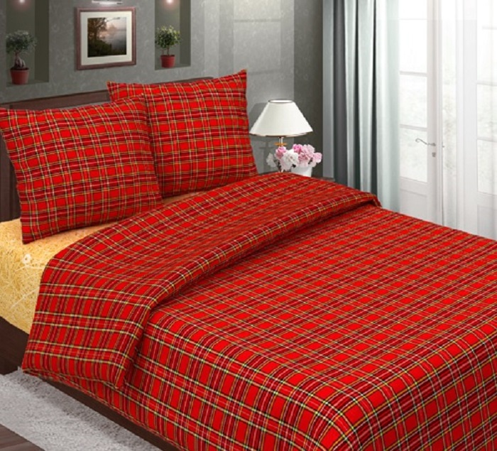 фото Комплект постельного белья ТК Традиция Шотландка, красный, золотой