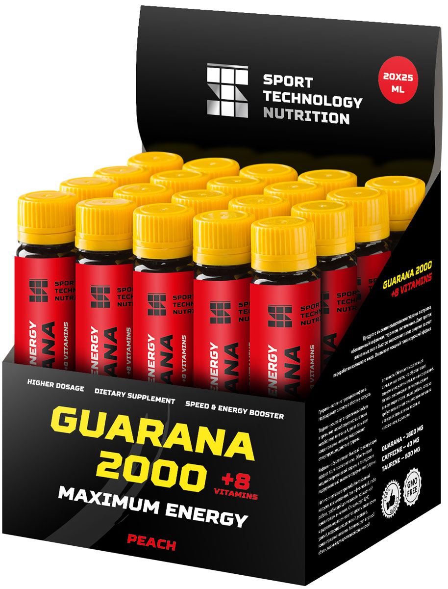 фото Напиток энергетический Sport Technology Nutrition Guarana 2000, персик, 20 шт х 25 мл