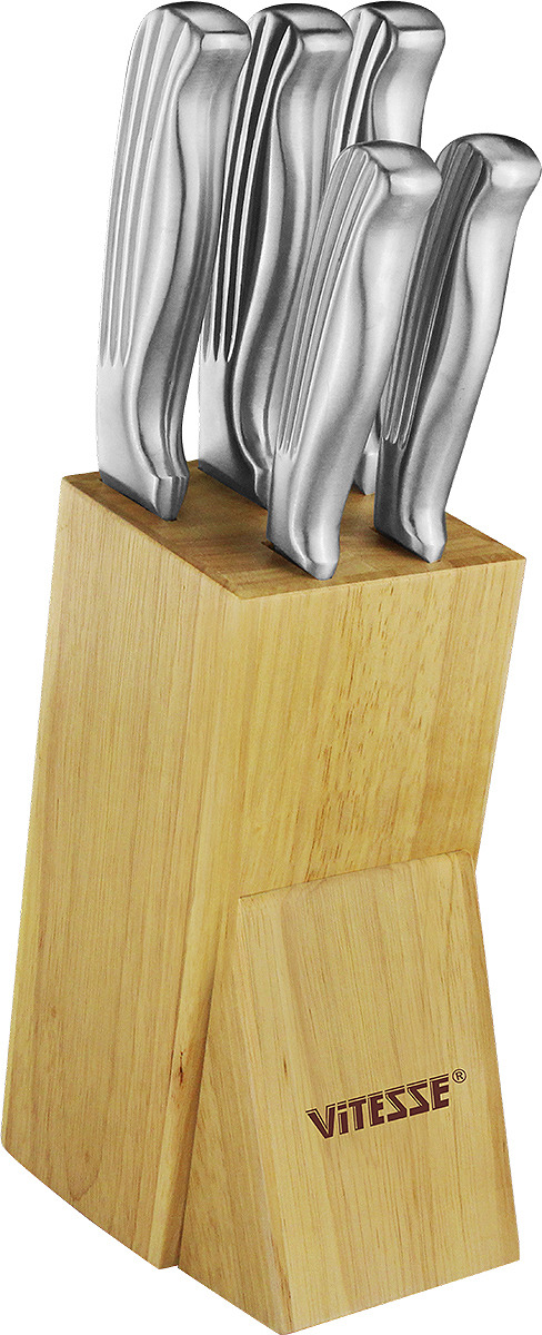 фото Набор кухонных ножей Vitesse, на подставке, VS-2745, серебристый, 6 предметов