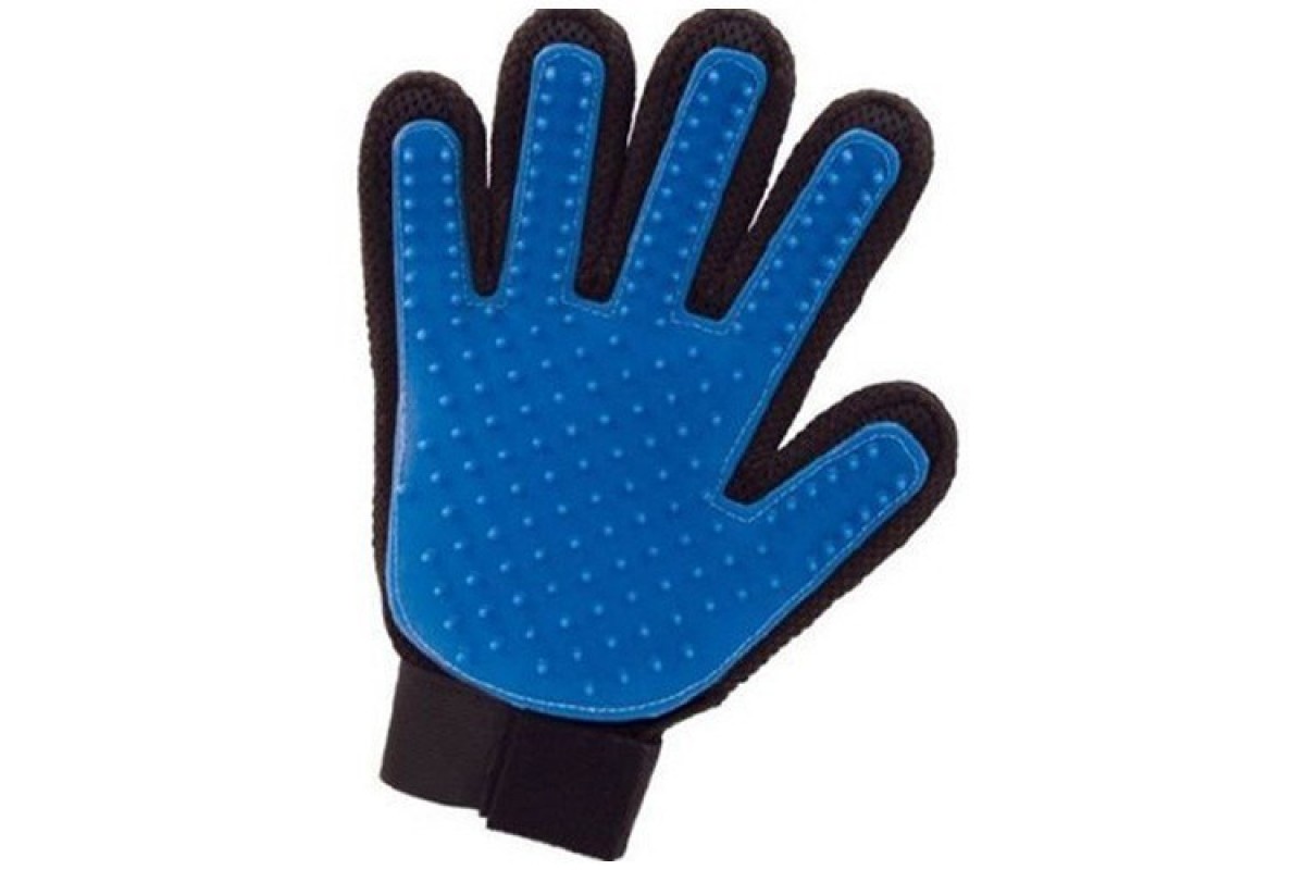 фото Рукавичка для чистки шерсти Migliores Текстильная перчатка с резиновой вставкой, синий, черный