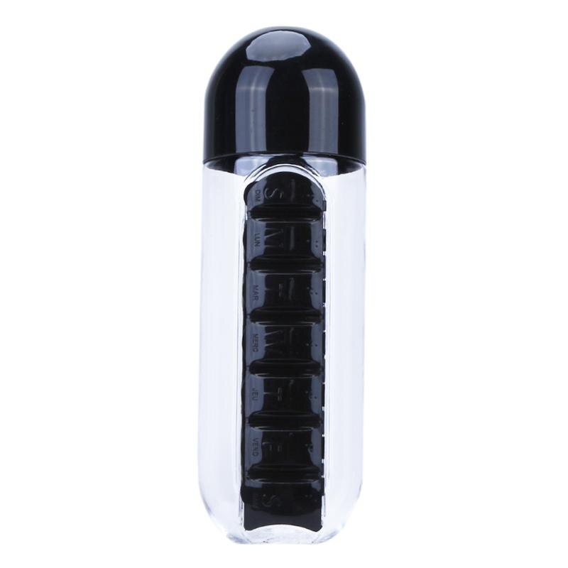 фото Бутылка для воды Migliores Пластиковая с органайзером для таблеток, прозрачный, черный