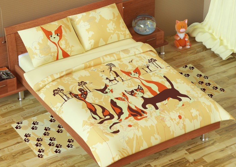 фото Комплект постельного белья NEWTONE "Кошки" с 2-мя наволочками