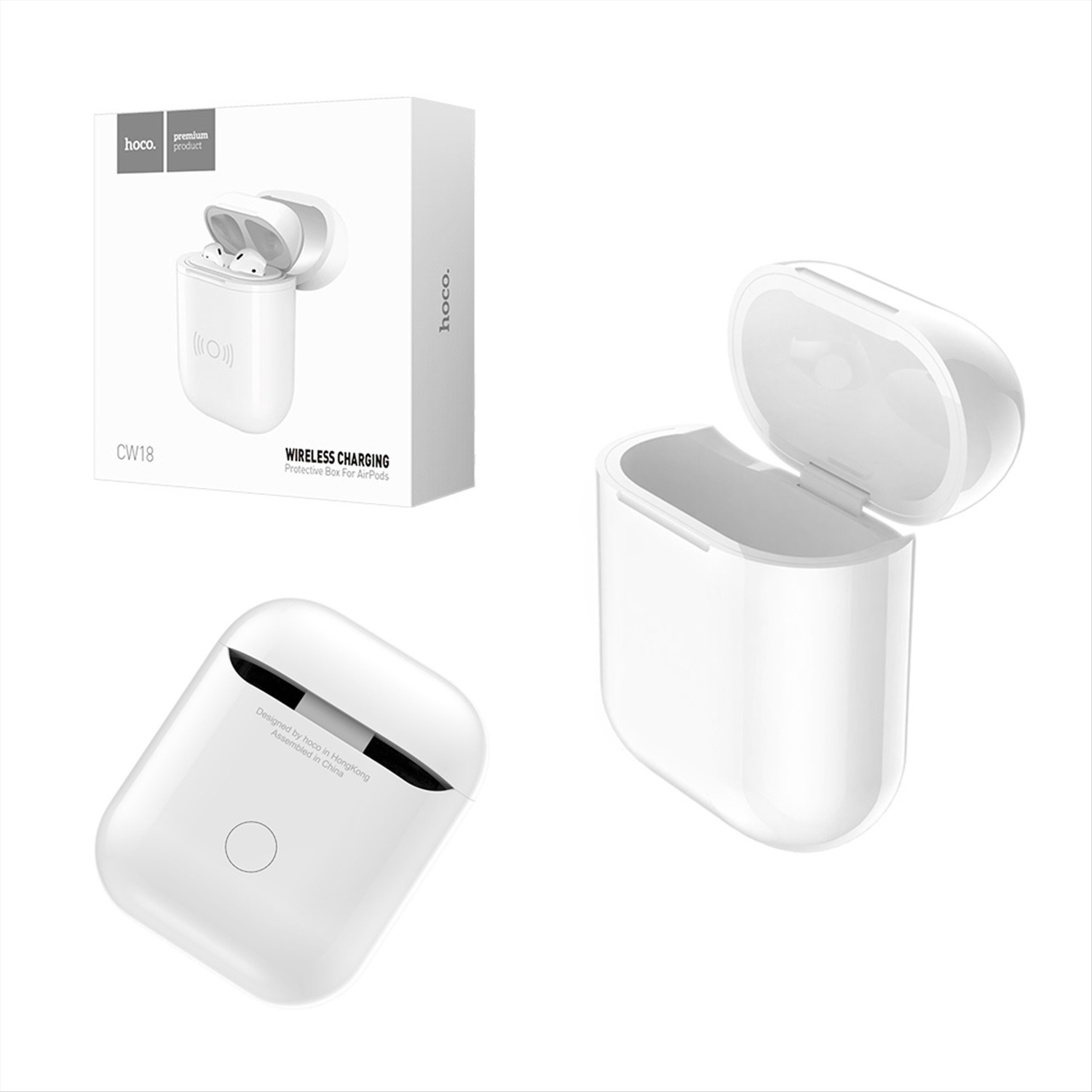 фото Чехол AIRPODS HOCO CW18 с беспроводной зарядкой белый (MRE)