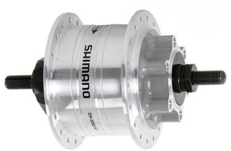 фото Втулка задняя Shimano динамо 3D32, 36 отверстий, 6V-3W, под гайки, диск под 6 болт., с SM-DH10, EDH3D32DSG, серебристый