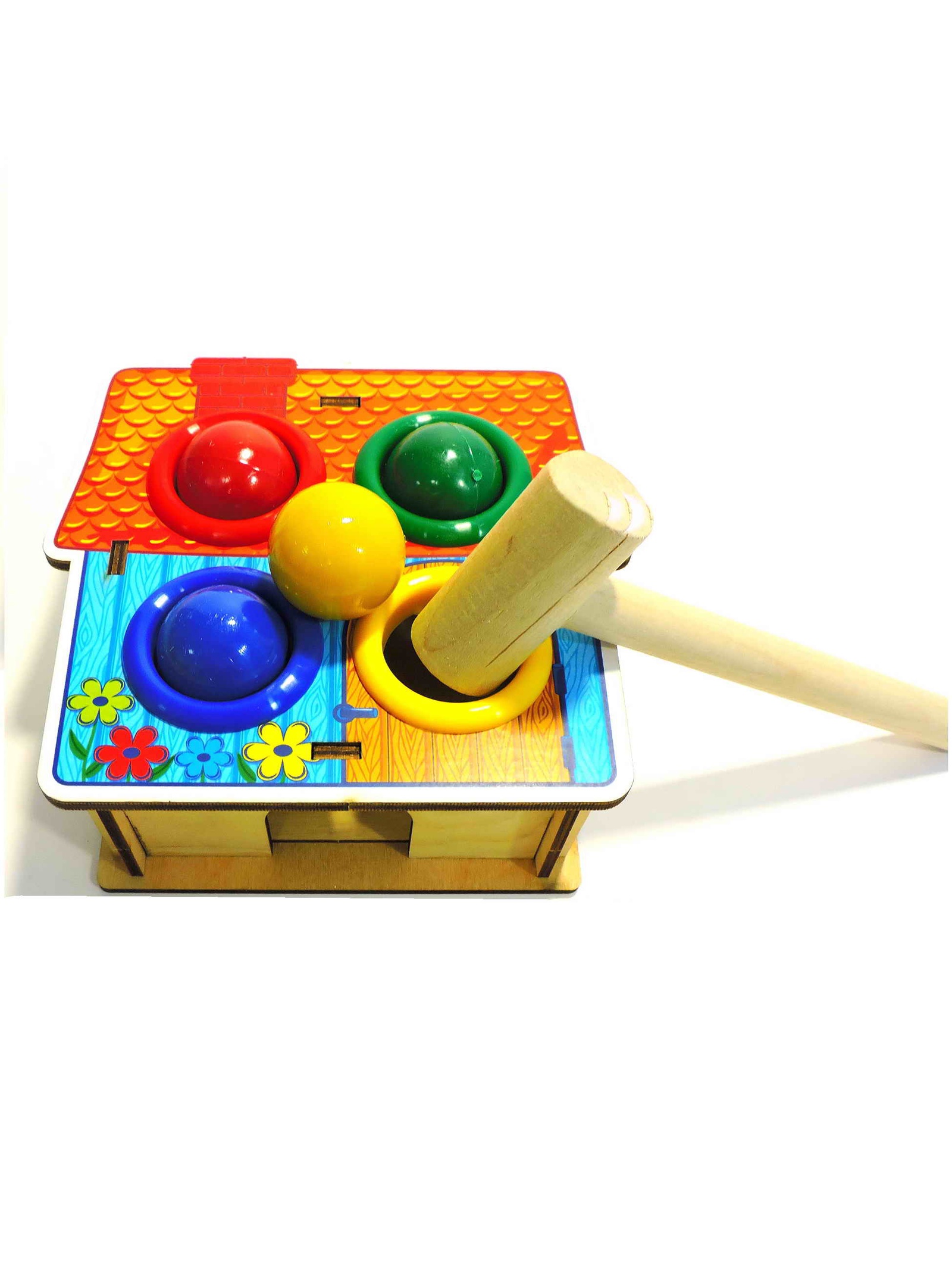 фото Обучающая игра Taowa Стучалка "Домик" (4 отверстия). желтый, красный