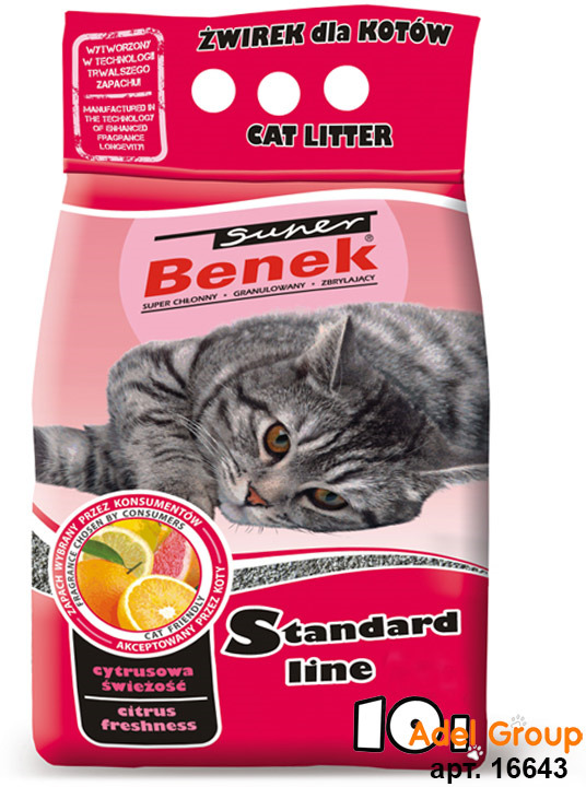 фото Наполнитель для кошачьего туалета Super Benek Стандарт Лайн, комкующийся, цитрусовая свежесть, 10 л