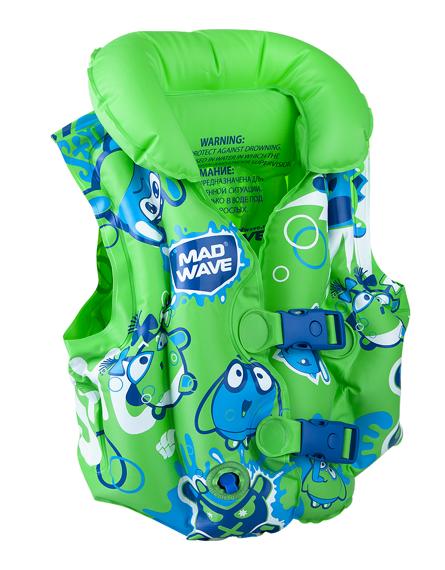 Жилет для плавания детский MadWave Mad Bubbles, M0756 02 0 10W, зеленый, голубой, белый, 3-6 лет