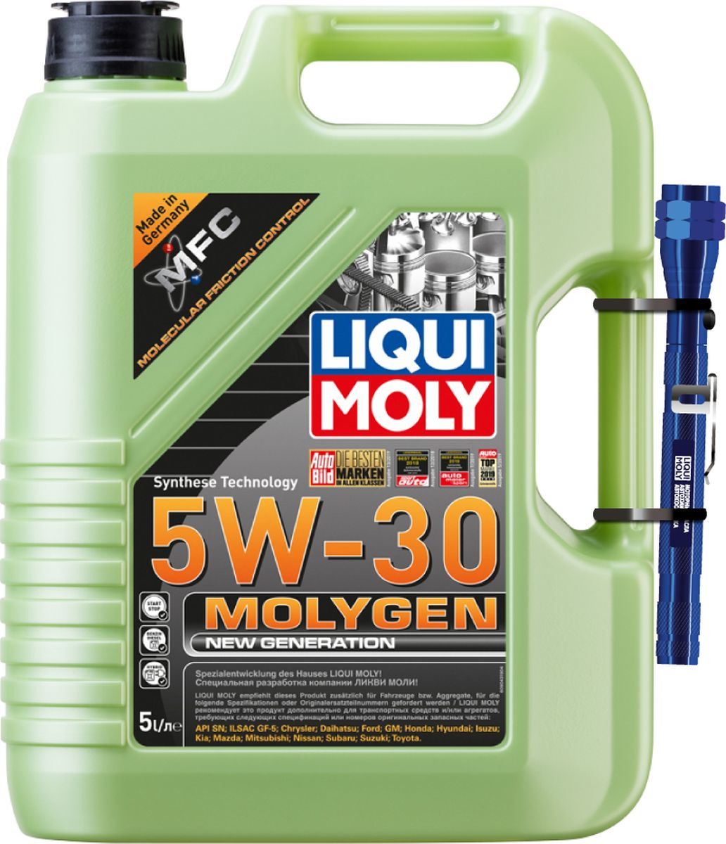 фото Моторное масло Liqui Moly Molygen New Generation, НС-синтетическое, 5W-30, 5 л + Фонарик в подарок