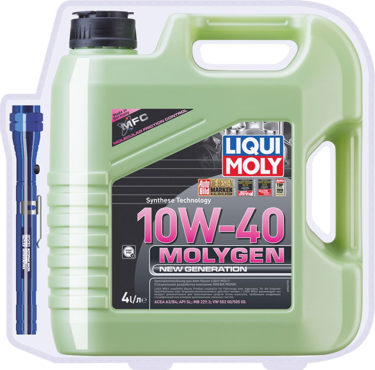 фото Моторное масло Liqui Moly Molygen New Generation, НС-синтетическое, 10W-40, 4 л + Фонарик в подарок