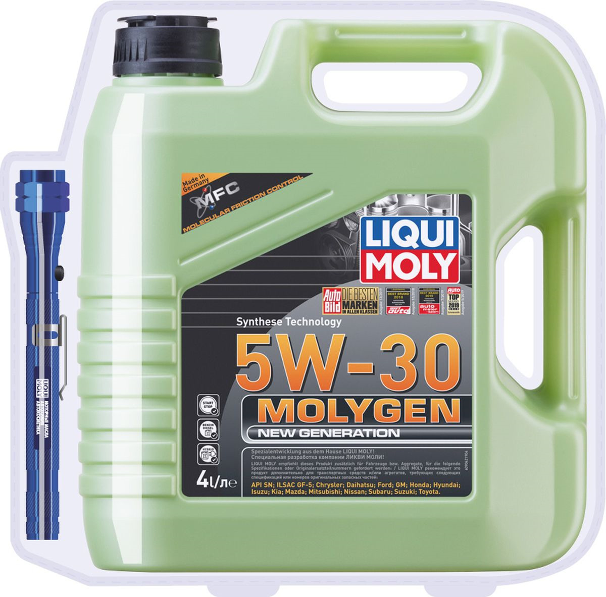 фото Моторное масло Liqui Moly Molygen New Generation, НС-синтетическое, 5W-30, 4 л + Фонарик в подарок