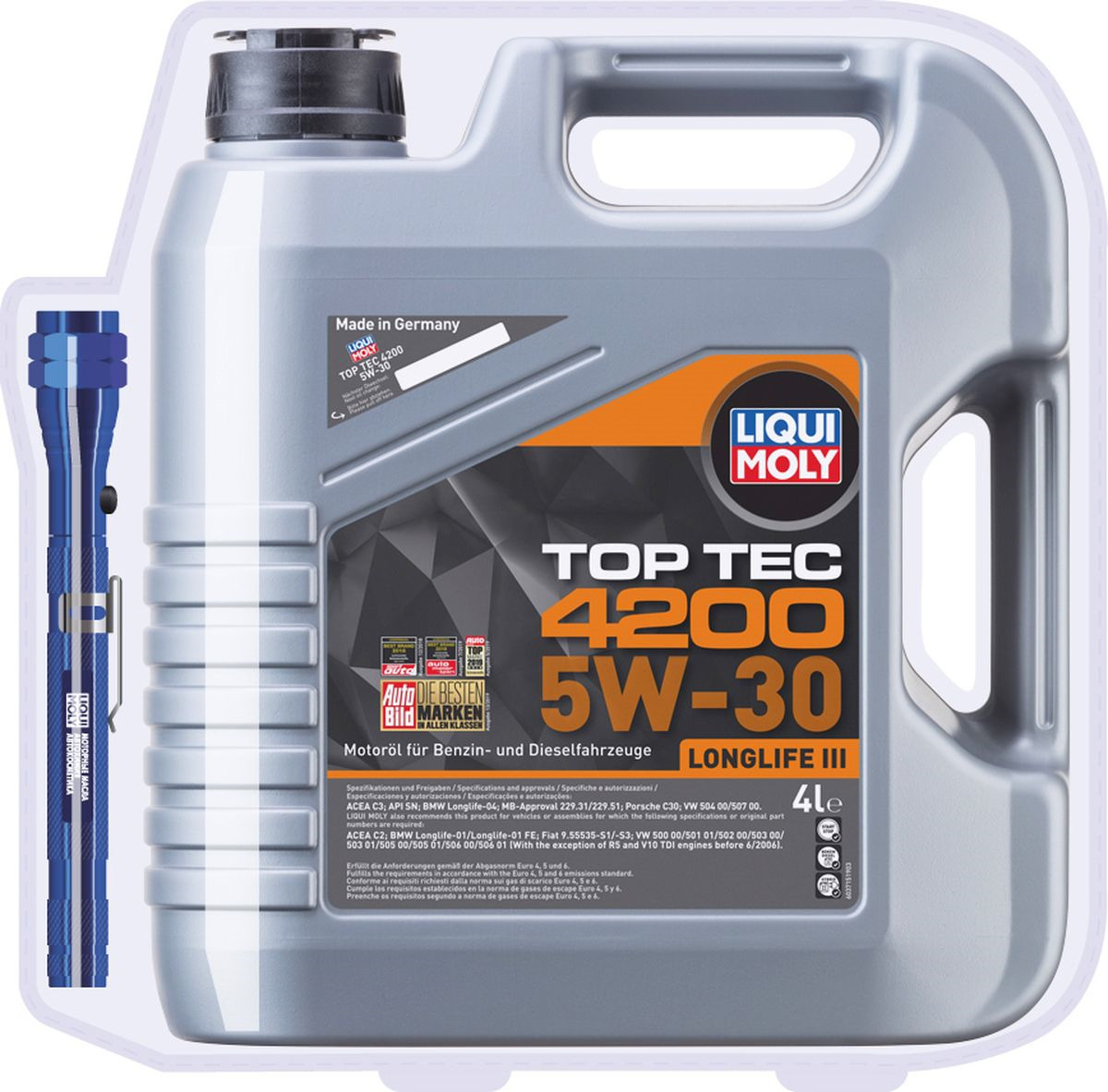 фото Моторное масло Liqui Moly Top Tec 4200, НС-синтетическое, 5W-30, 4 л + Фонарик в подарок