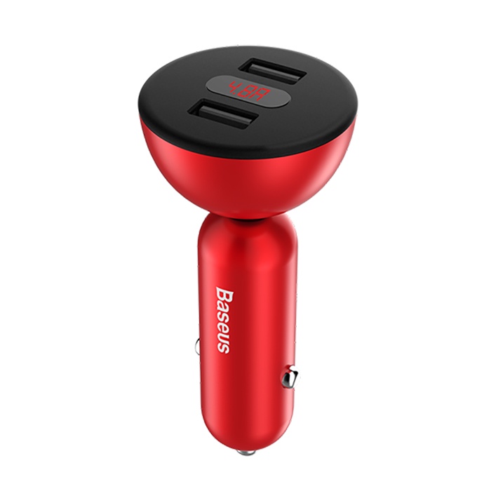 фото Автомобильное зарядное устройство (в прикуриватель) Baseus Shake-Head Digital Display Car Charger, красный