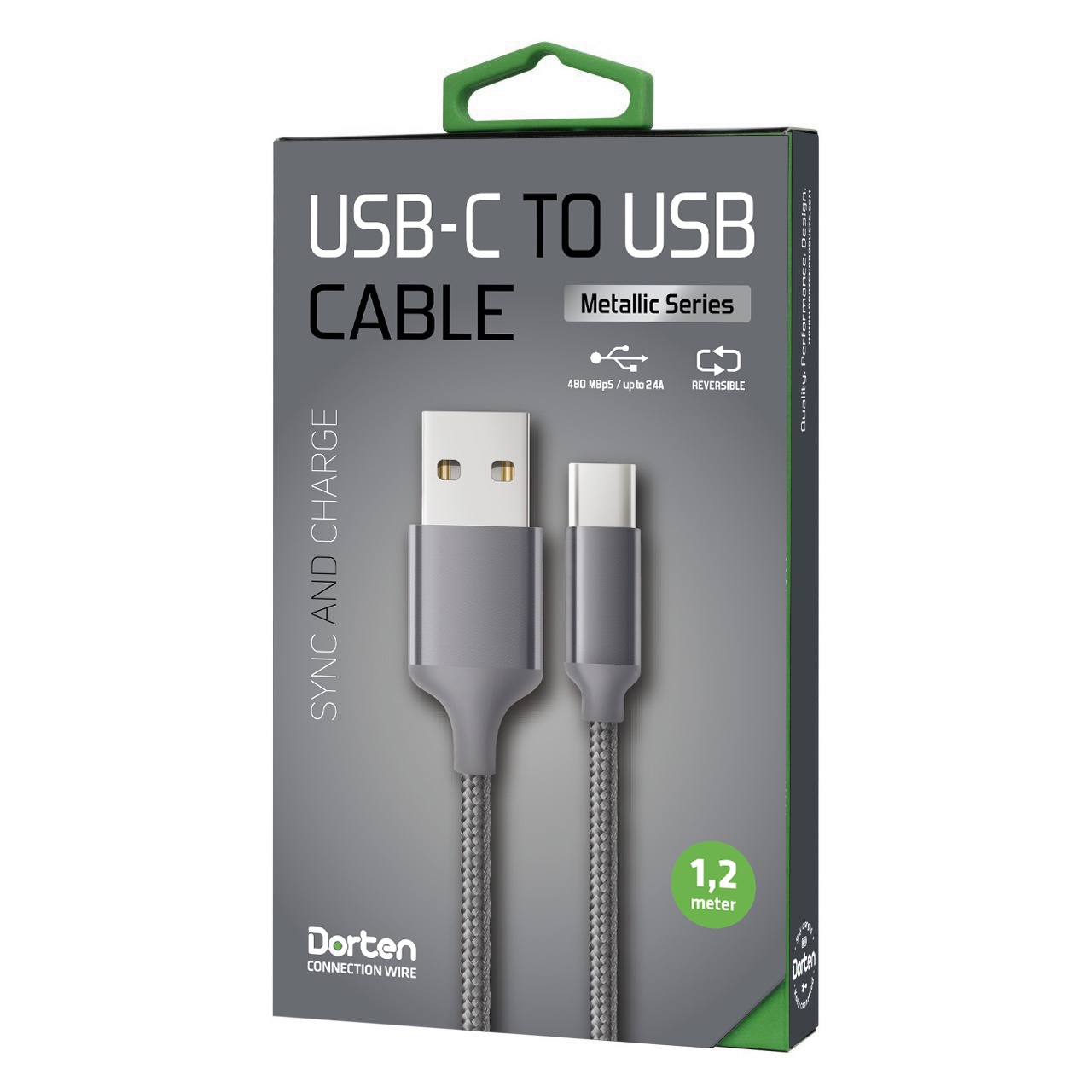 фото Кабель DORTEN USB-C to USB cable: Metallic Series 1.2 meter, темно-серый