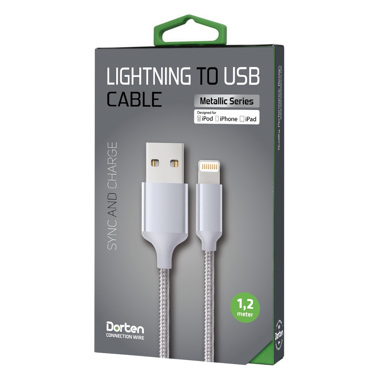 фото Кабель DORTEN Lightning to USB cable: Metallic Series 1.2 meter, серебристый