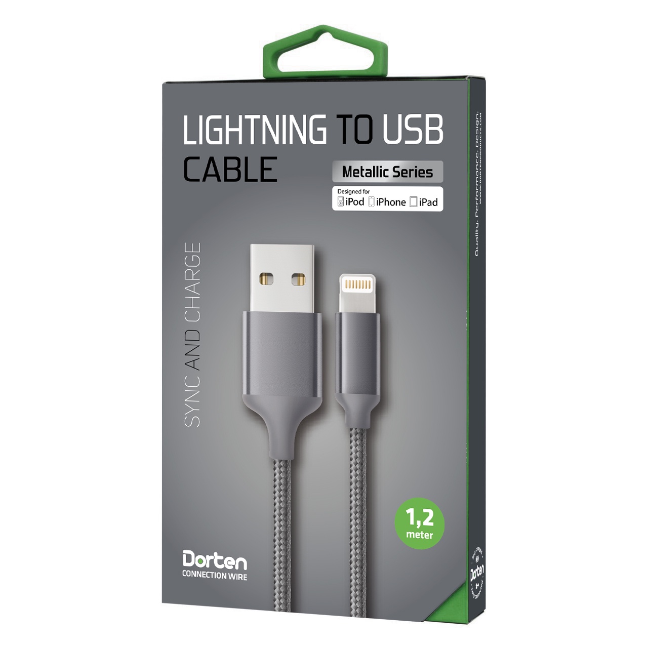 фото Кабель DORTEN Lightning to USB cable: Metallic Series 1.2 meter, серый