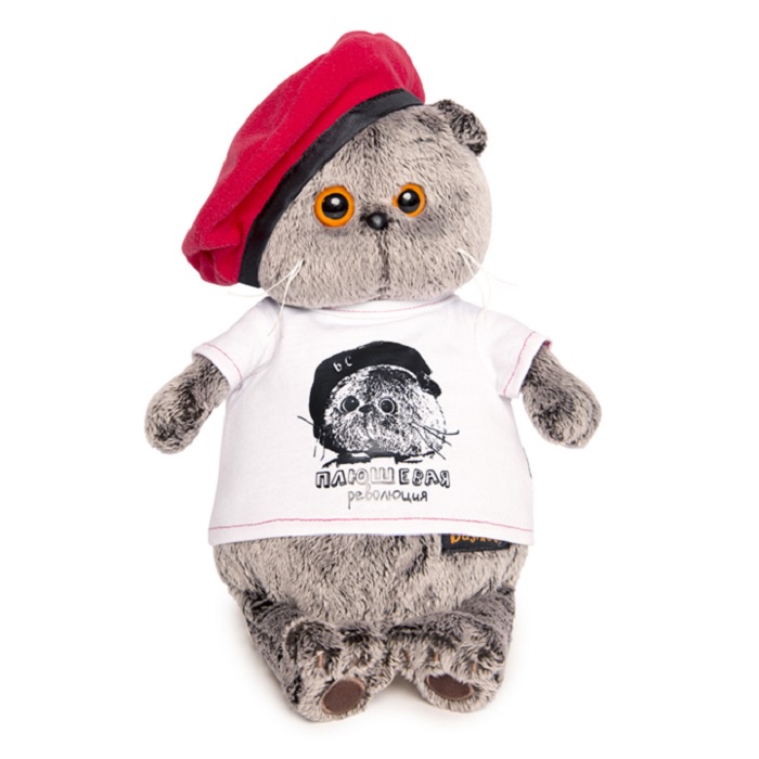 фото Мягкая игрушка Кот Басик в футболке с принтом "Плюшевая революция", 22 см Басик и ко