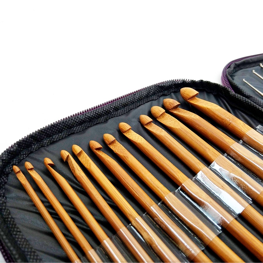 фото Крючок для вязания Простые решения Набор крючков для вязания 20 шт бамбук + пенал для хранения
