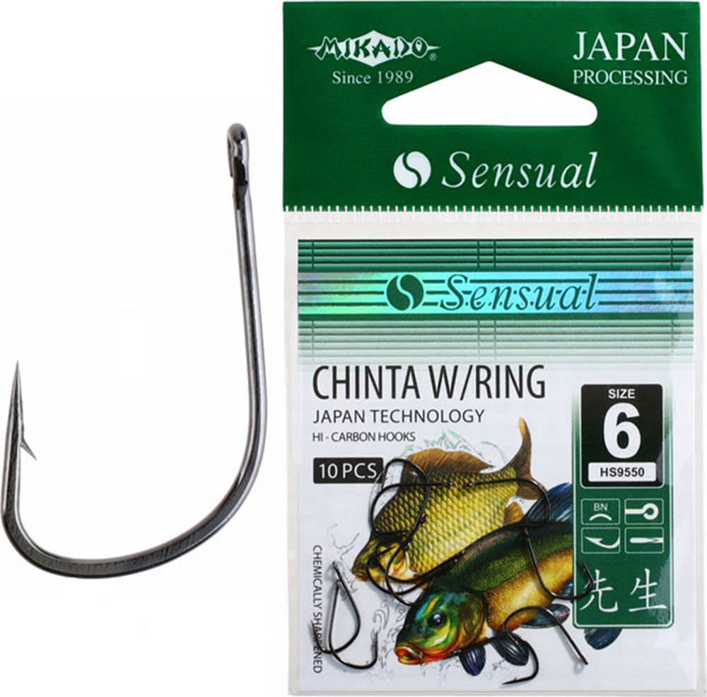 Крючок Mikado Sensual-Chinta W/Ring, с ушком № 10 BN, hs9550_10b-000-00, серебристый, 10 шт