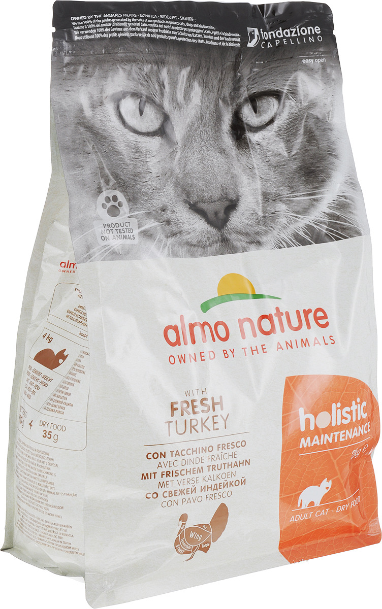 Корм сухой "Almo Nature" для взрослых кошек, с индейкой и рисом, 2 кг ...