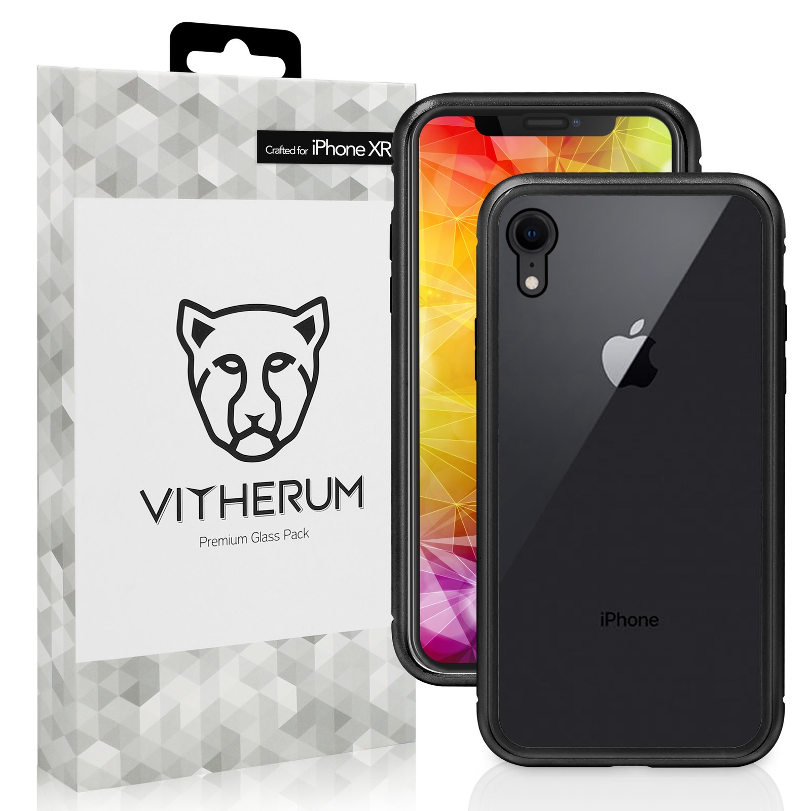 фото Защитный комплект: стекло, магнитный чехол VITHERUM SILVER Premium Glass Pack (Front Curved Tempered Glass, Magnetic Glass Case) чёрный для iPhone XR (VTHSLV0007)