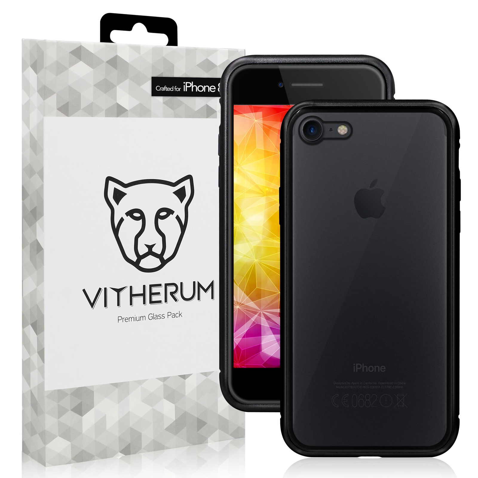 фото Защитный комплект: стекло, магнитный чехол VITHERUM SILVER Premium Glass Pack (Front Curved Tempered Glass, Magnetic Glass Case) чёрный для iPhone 8/7 (VTHSLV0009)