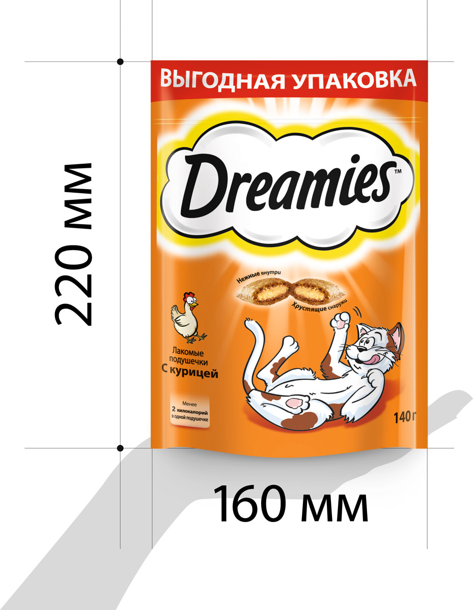 фото Лакомство для взрослых кошек "Dreamies", подушечки с курицей, 140 г