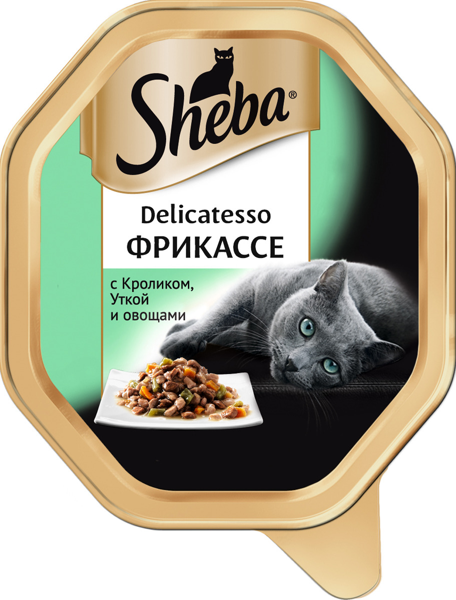 фото Корм консервированный Sheba "Delicatesso", для взрослых кошек, от 1 года, фрикассе с кроликом, уткой и овощами, 85 г х 22 шт