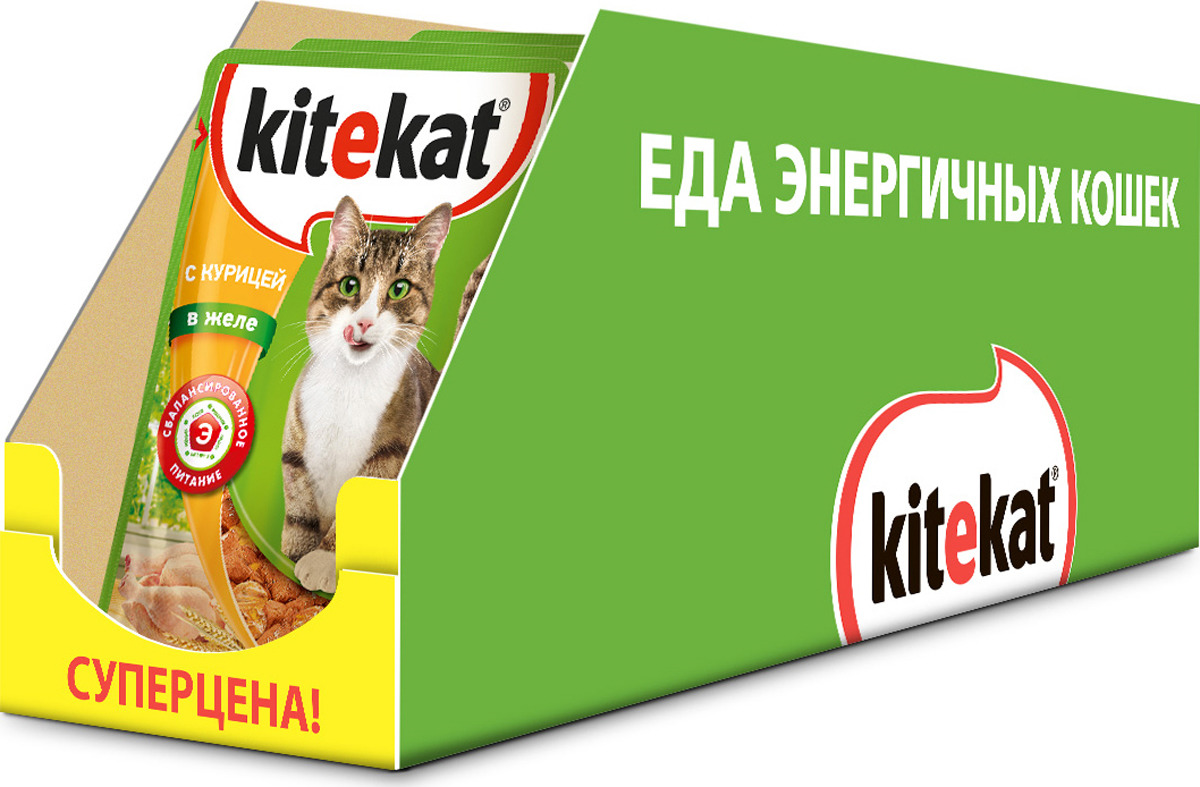 фото Консервы "Kitekat" для взрослых кошек, с курицей в желе, 85 г х 28 шт