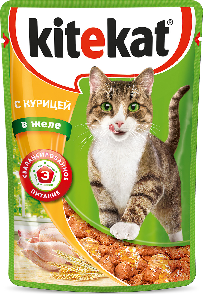 фото Консервы "Kitekat" для взрослых кошек, с курицей в желе, 85 г х 28 шт