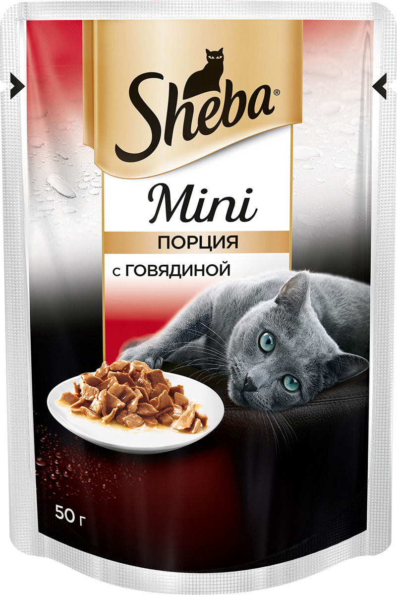 фото Консервы для кошек Sheba "Mini", с говядиной, 50 г, 33 шт