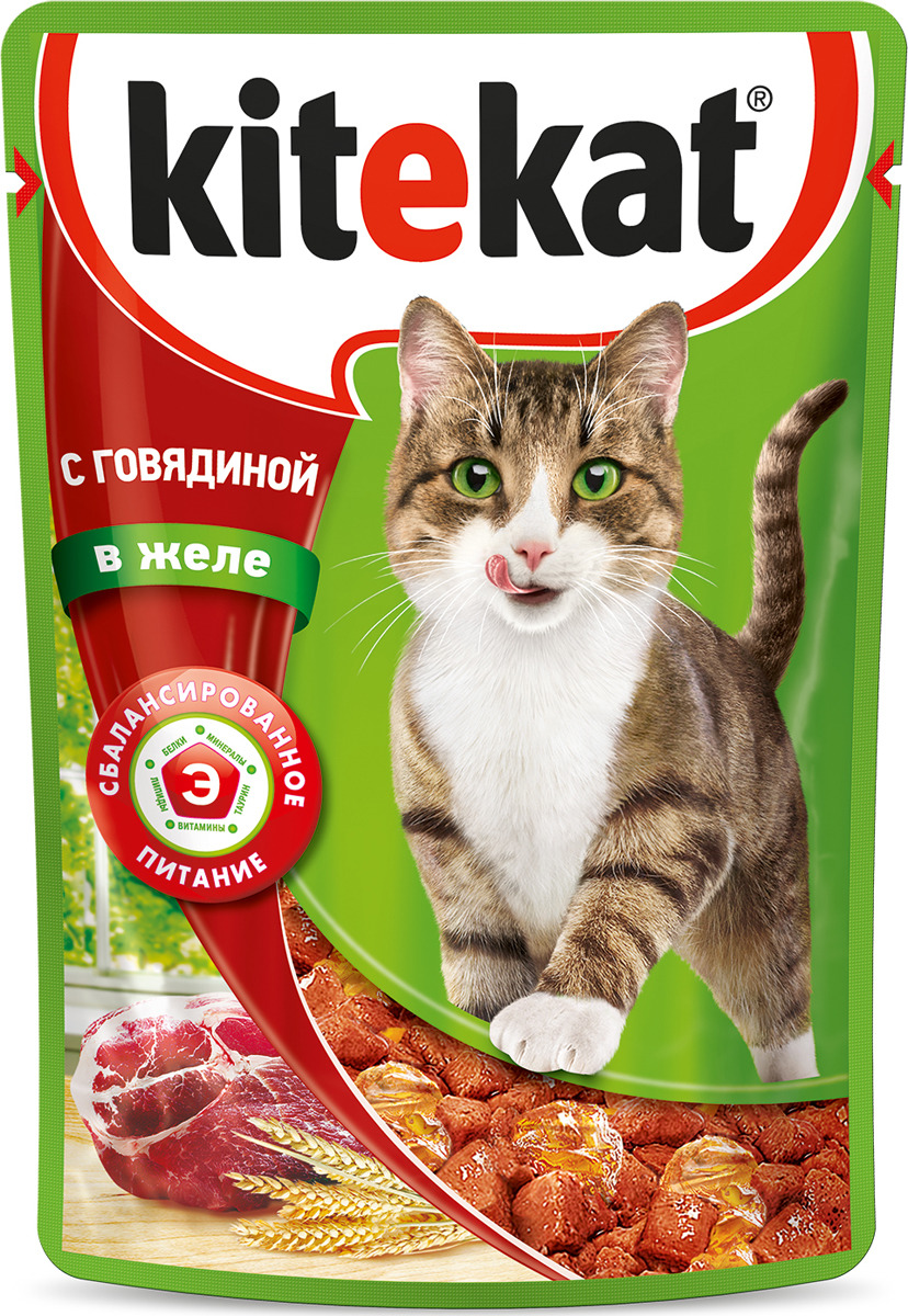 фото Консервы "Kitekat" для взрослых кошек, с говядиной в желе, 85 г х 28 шт