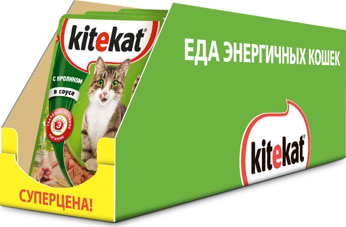 фото Консервы "Kitekat", для взрослых кошек, кролик в соусе, 85 г х 28 шт