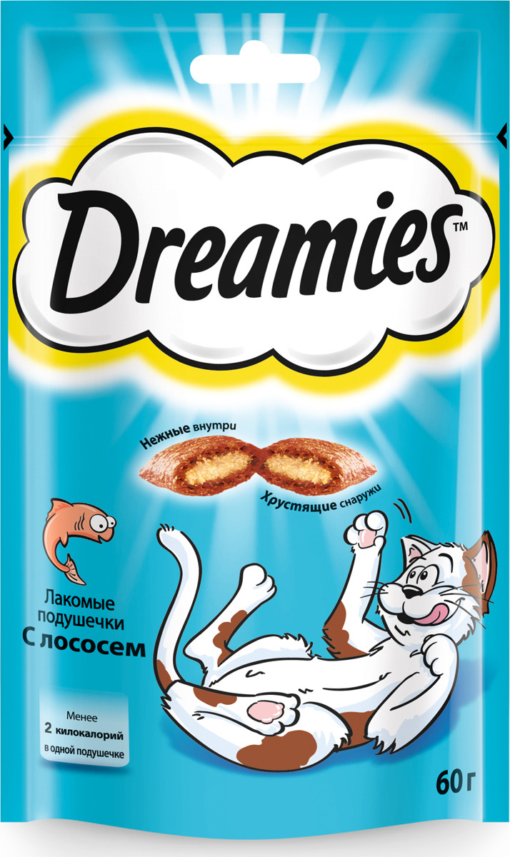 фото Лакомство для взрослых кошек "Dreamies", подушечки с лососем, 60 г