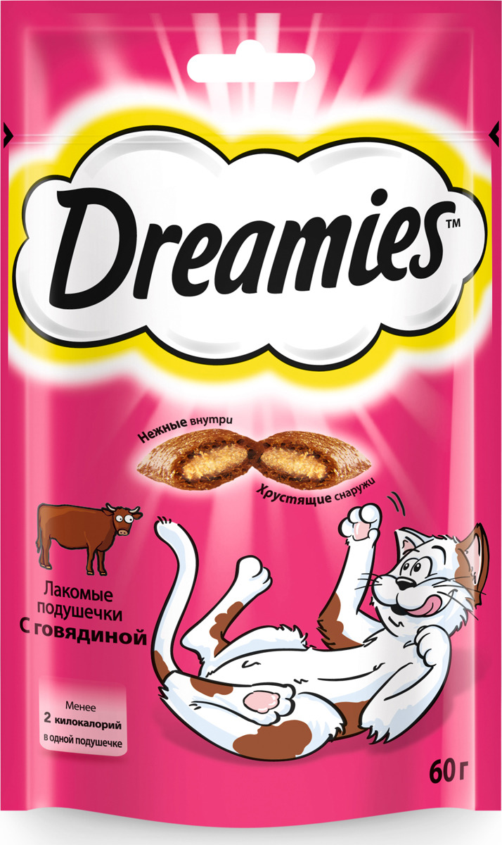 фото Лакомство для взрослых кошек "Dreamies", подушечки с говядиной, 60 г