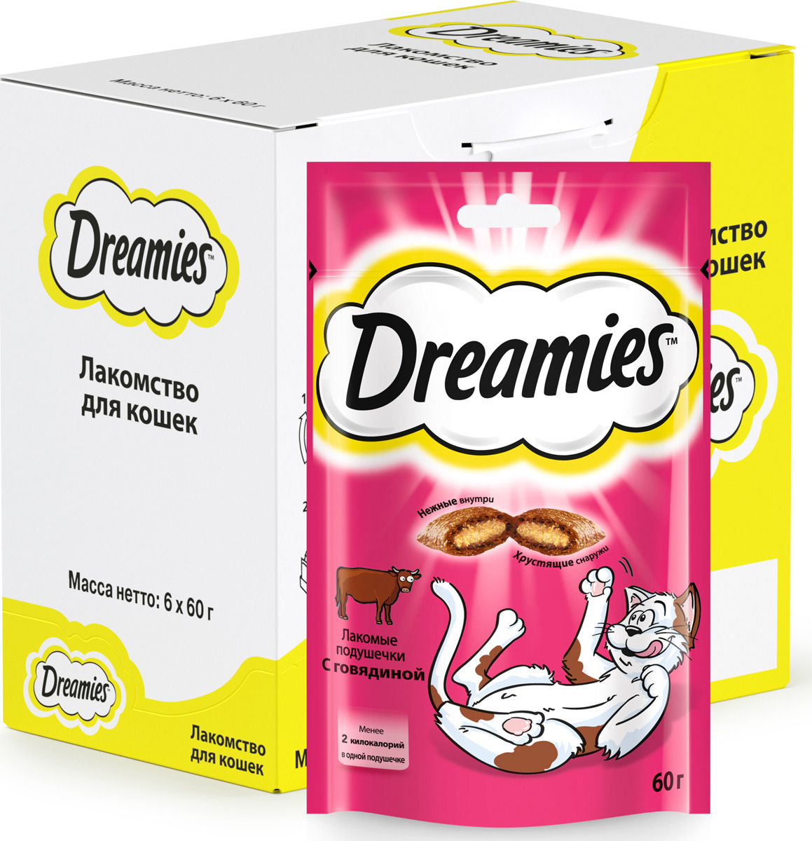 фото Лакомство для взрослых кошек "Dreamies", подушечки с говядиной, 60 г