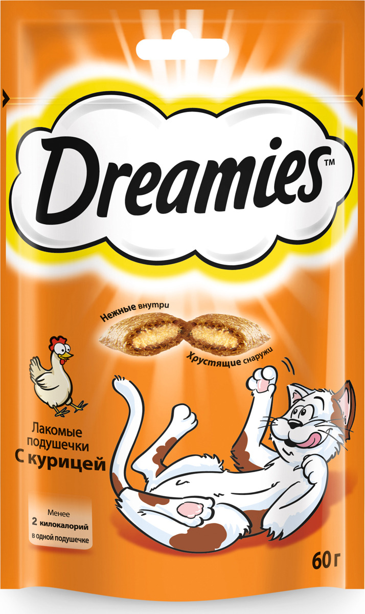 фото Лакомство для взрослых кошек "Dreamies", подушечки с курицей, 60 г