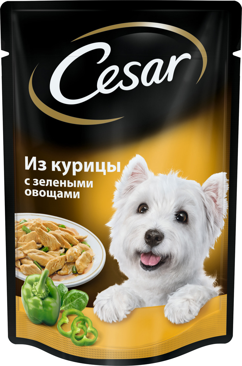 фото Консервы "Cesar" для взрослых собак, с курицей и зелеными овощами, 100 г, 24 шт