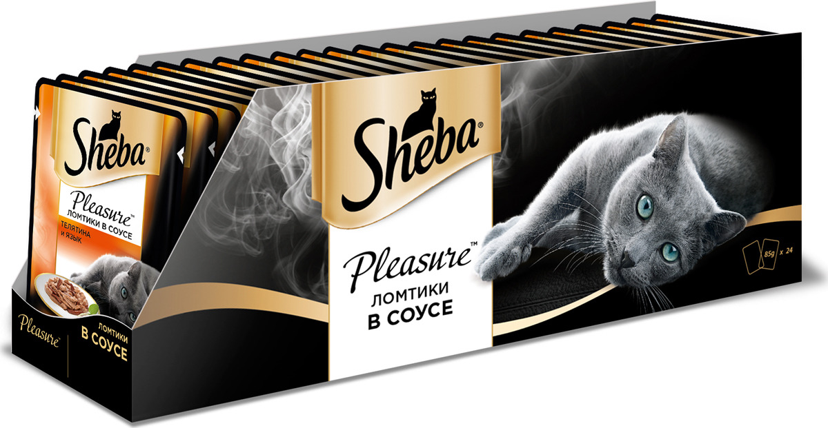 фото Консервы для взрослых кошек Sheba "Pleasure", с телятиной и языком в соусе, 85 г, 24 шт